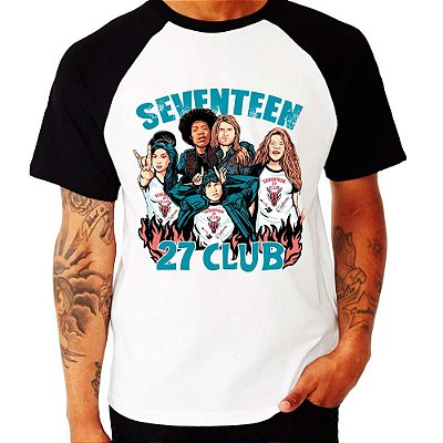 Camiseta Raglan Hellfire 27 Club tamanho adulto na cor branca com mangas pretas