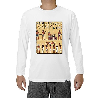 Camiseta Hieroglifos do Rock tamanho adulto com mangas longas na cor branca masculina