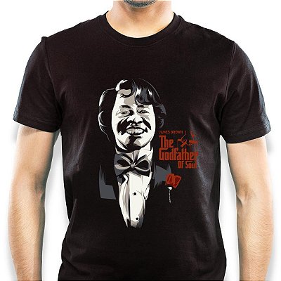 Camiseta James Brown The Godfather of Soulmanga curta tamanho adulto na cor preta