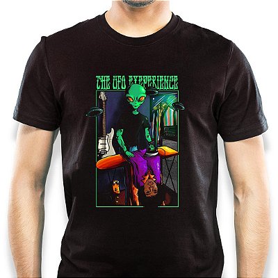 Camiseta Jimi Hendrix The UFO Experience para adulto com mangas curtas na cor preta