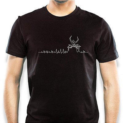 Camiseta Rock Bateria Cardio Drums de manga curta tamanho adulto na cor preta