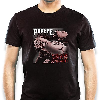 Camiseta Rock Pantera Popeye Vulgar Dsiplay Of Spinach de manga curta tamanho adulto na cor preta