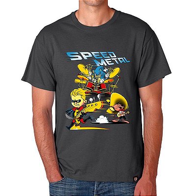 Camiseta Rock Speed Metal de manga curta tamanho adulto na cor cinza