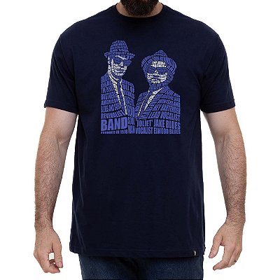 Camiseta rock Blues Brothers Caligrama para adulto com mangas curtas na cor azul marinho