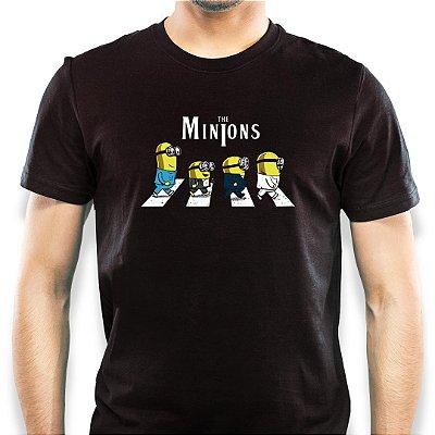 Camiseta The Minions Abbey Road mangas curtas tamanho adluto na cor preta