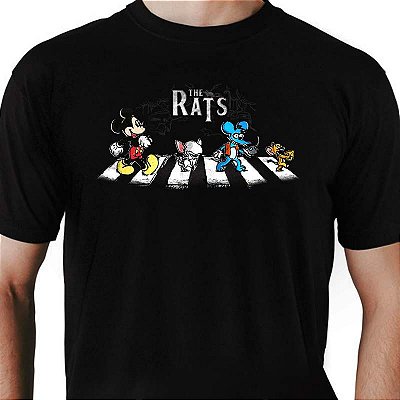 Camiseta The Rats Abbey Road mangas curtas tamanho adluto na cor preta