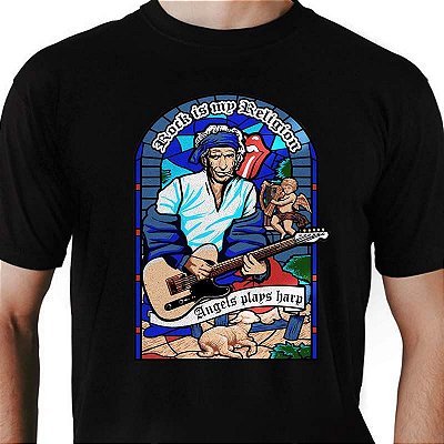 Camiseta rock Rolling Stones Keith Richards Angels tamanho adulto com mangas curtas na cor preta Premium