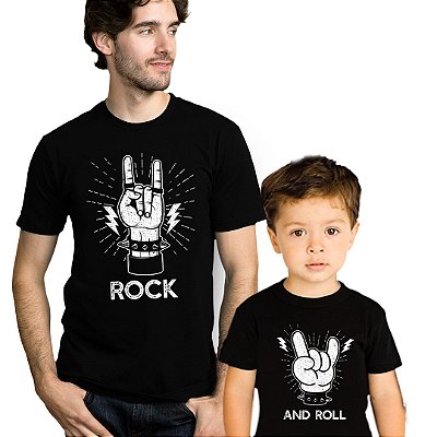 Kit Camisetas Premium Roquenrou Masculina e Infantil Unissex Pretas de mangas curtas Tal Pai tal filho Rock n´Roll