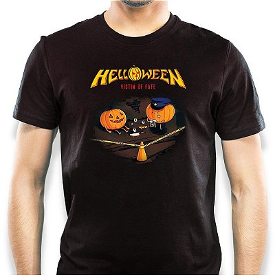 Camiseta Rock Helloween victim of fate tamanho adulto na cor preta