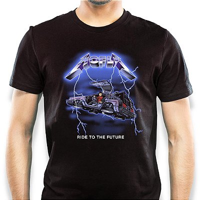 Camiseta rock Ride to the Future tamanho adulto na cor preta