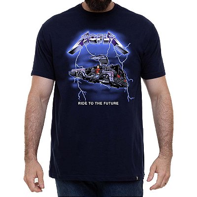 Camiseta rock Ride to the Future tamanho adulto na cor azul para adulto com mangas curtas na cor azul marinho