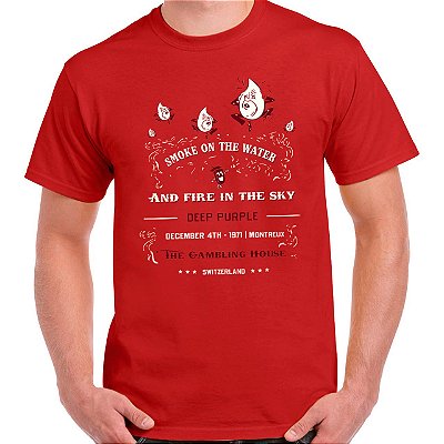 Camiseta para adulto com mangas curtas na cor vermelho Deep Purple Smoke on The Water