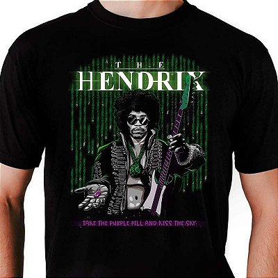 Camiseta rock Jimi Hendrix Matrix Purple Pill tamanho adulto com mangas curtas na cor preta Premium