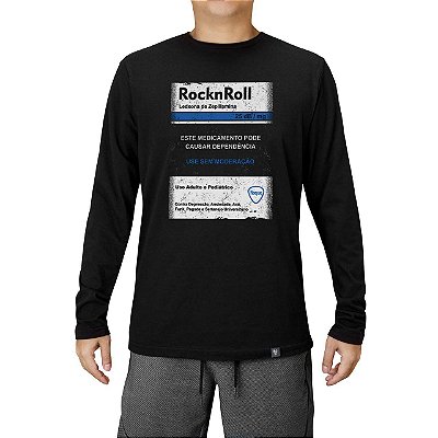 Camiseta rock Led Zeppelin Rock n Roll Tarja Preta tamanho adulto com mangas longas na cor preta masculina