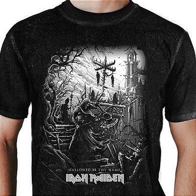 Camiseta Especial Iron Maiden Hallowed Be Thy Name Estonada tamanho adulto com mangas curtas na cor preta  Classics