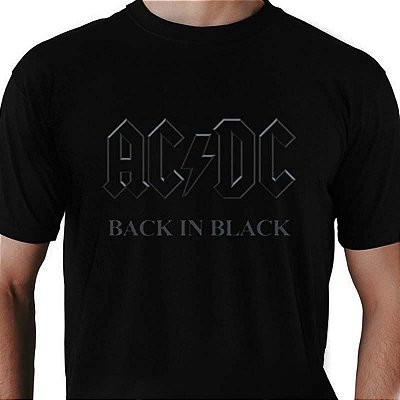 Camiseta rock AC/DC Back in Black tamanho adulto com mangas curtas na cor preta  Classics