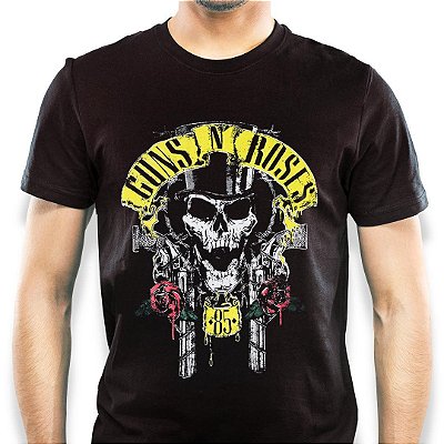 Camiseta rock Guns n Roses Slash Skull masculina tamanho adulto com mangas curtas na cor preta Classics