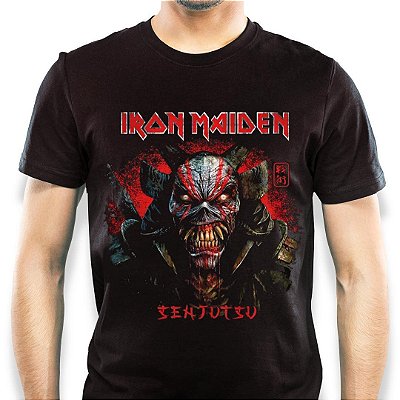 Camiseta rock Iron Maiden Senjutsu Back Cover Death Snake masculina tamanho adulto com mangas curtas na cor preta Classi