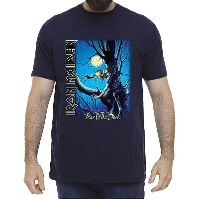 Camiseta Iron Maiden Fear Of The Dark masculina para adulto com mangas curtas na cor azul marinho