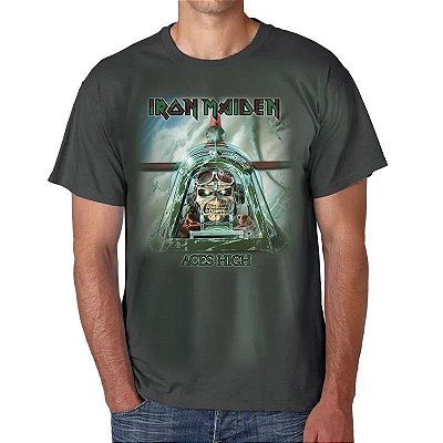 Camiseta rock Iron Maiden Aces High tamanho adulto com mangas curtas na cor verde  Classics