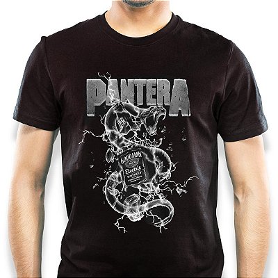 Camiseta rock Pantera Snake Whiskey masculina tamanho adulto com mangas curtas na cor preta Classics