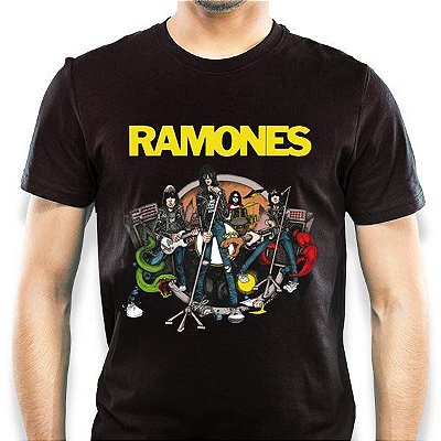 Camiseta rock Ramones Cartoon masculina tamanho adulto com mangas curtas na cor preta Classics