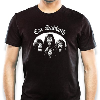 Camiseta rock Cat Sabbath com mangas curtas na cor preta
