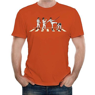 Camiseta rock Beatles Abbey Road Laranja Mecânica tamanho adulto com mangas curtas na cor laranja premium