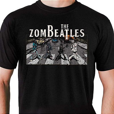 Camiseta rock The Beatles Zombeatles tamanho adulto com mangas curtas na cor preta premium