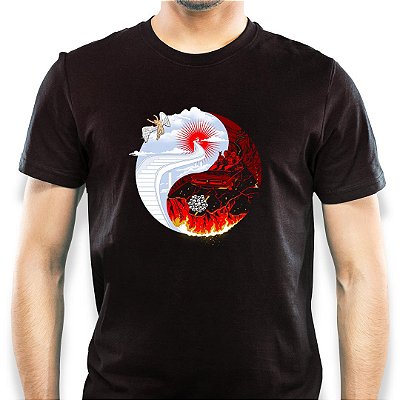 Camiseta Rock Yin Yang Stairway to Hell tamanho adulto com mangas curtas na cor preta