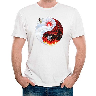 Camiseta Rock Yin Yang Stairway to Hell tamanho adulto com mangas curtas na cor branca