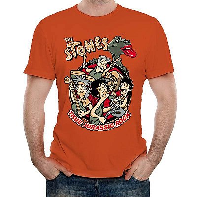 Camiseta rock Rolling Stones Flintstones tamanho adulto com mangas curtas na cor laranja premium