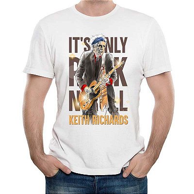 Camiseta rock Keith Richards Its Only Rock n Roll But I Like it tamanho adulto na cor branca