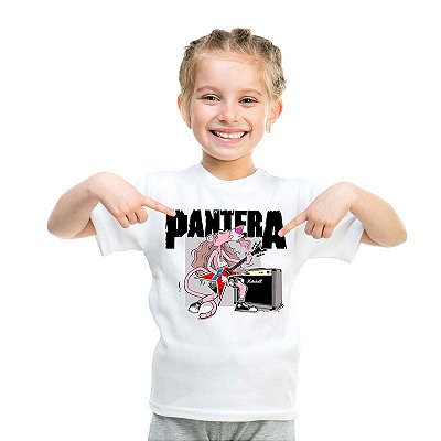 Camiseta Pantera Cor-de-rosa Unissex Infantil Branca