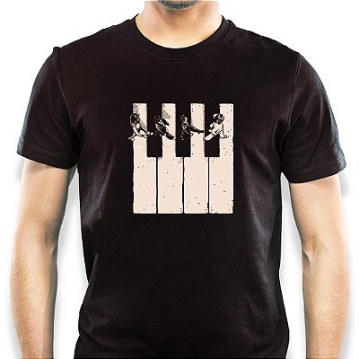 Camiseta Beatles Piano Abbey Road mangas curtas tamanho adluto na cor preta