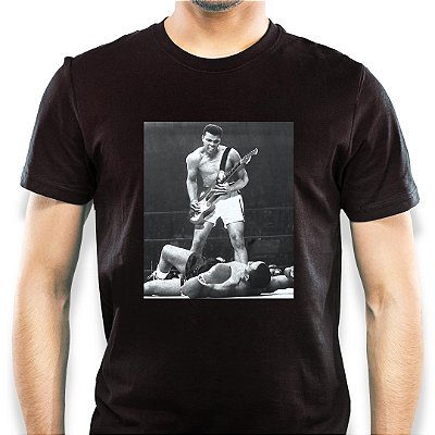 Camiseta Muhammad Ali Guitar solo para adulto com mangas curtas na cor preta