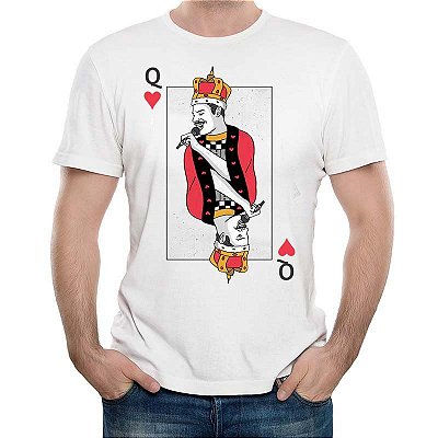 Camiseta rock Queen Freddie Carta Rainha do Baralho tamanho adulto com mangas curtas na cor branca Premium