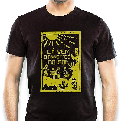 Camiseta Lá vem o sol para adulto com mangas curtas na cor preta