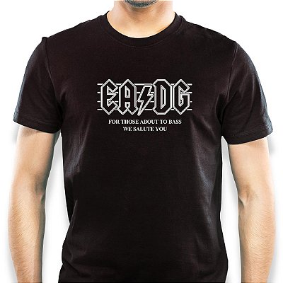Camiseta rock Cordas Baixo EADG tamanho adulto com mangas curtas na cor preta