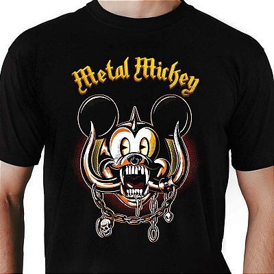 Camiseta rock Mickey Metal tamanho adulto com mangas curtas na cor preta Premium