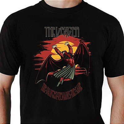 Camiseta rock Led Zeppelin Vingador tamanho adulto com mangas curtas na cor preta Premium