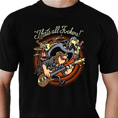 Camiseta rock Lemmy Looney Tunes tamanho adulto com mangas curtas na cor preta