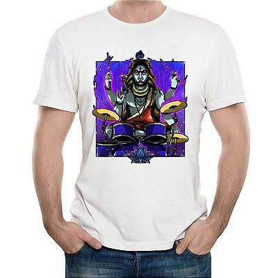 Camiseta rock Shivas Batera Destruidor tamanho adulto com mangas curtas na cor branca
