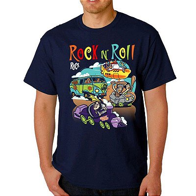 Camiseta rock Rock n Roll Race tamanho adulto com mangas curtas na cor azul marinho Premium