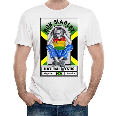 Camiseta rock Bob Marley Natural Mystic tamanho adulto com mangas curtas na cor branca Premium