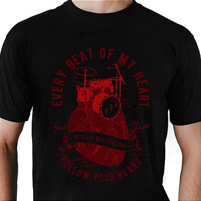 Camiseta rock every beat tamanho adulto com mangas curtas na cor preta