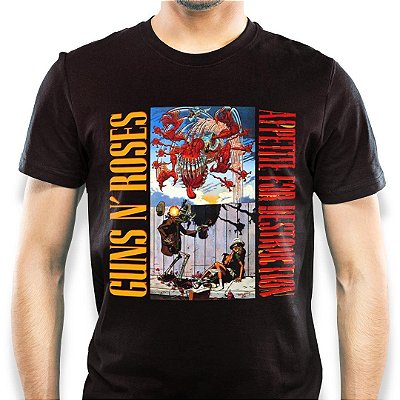 Camiseta rock Guns n Roses Appetite for Destruction capa proibida masculina tamanho adulto com mangas curtas na cor pret