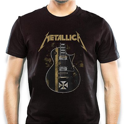 Camiseta rock Metallica guitarra Hetfield tamanho adulto na cor preta classics