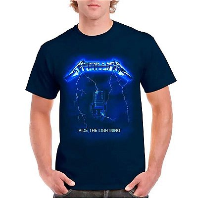 Camiseta rock  Metallica Ride the Lightning masculina tamanho adulto com mangas curtas na cor azul Classics