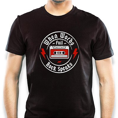 Camiseta Words fail rock speaks de manga curta tamanho adulto na cor preta premium